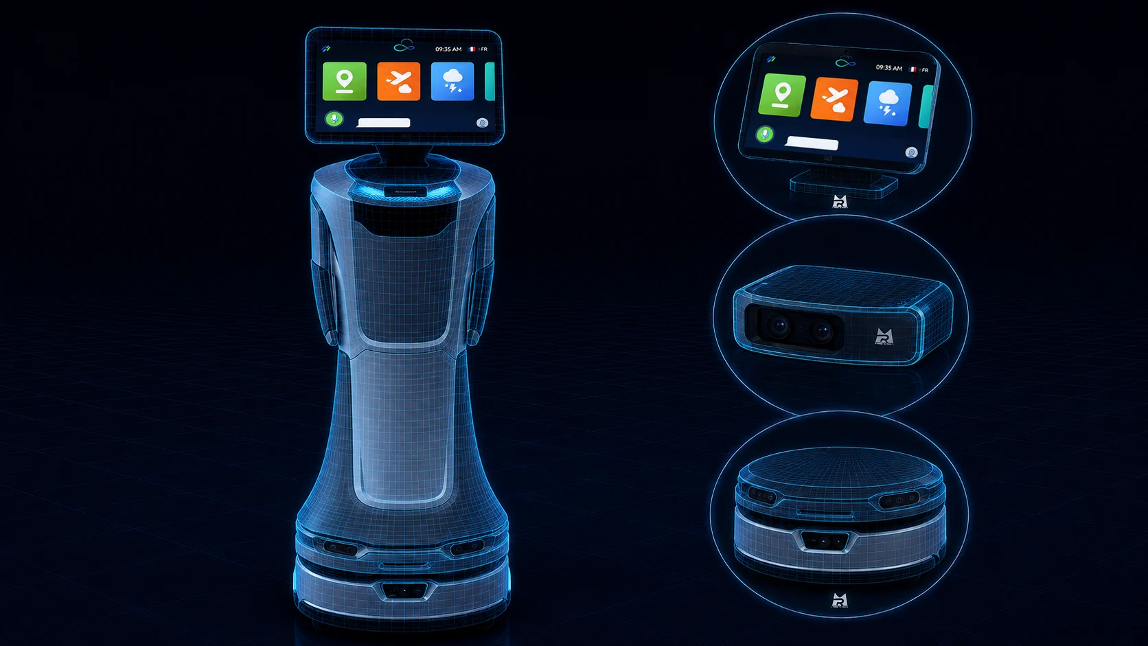 Airport robot with interactive screen, industrial vision camera and intelligent obstacle-avoidance chassis