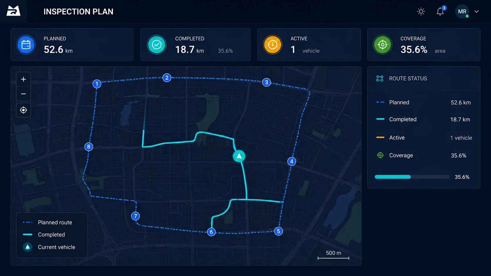 Inspection planning and current vehicle route